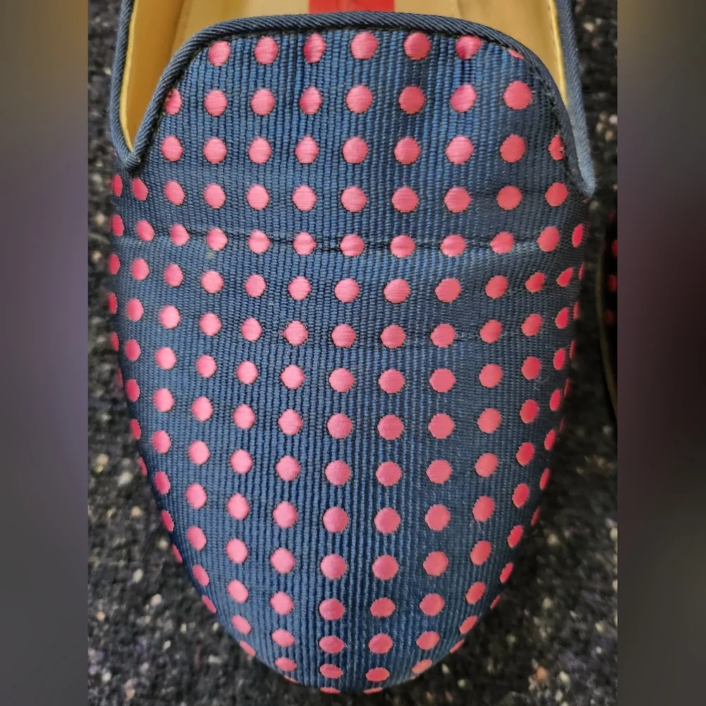 Arturo Chiang Navy Blue And Pink Polka Dot Size 10 Flats - Picture 2 of 5